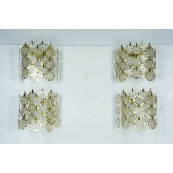 Image 1 of Ensemble de 4 lampes murales vintage en laiton et nacre, Italie, années 1970