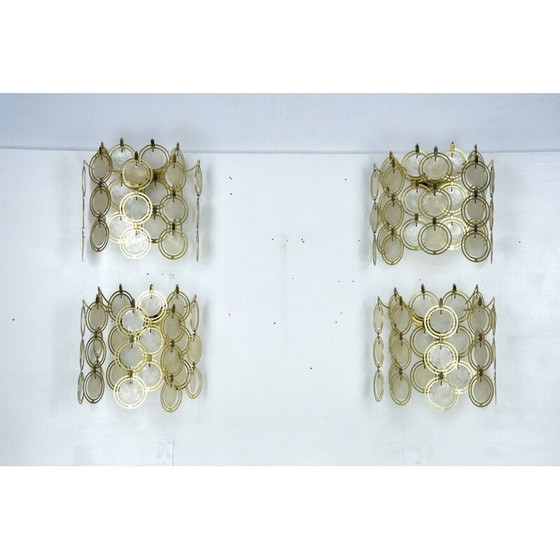 Image 1 of Ensemble de 4 lampes murales vintage en laiton et nacre, Italie, années 1970