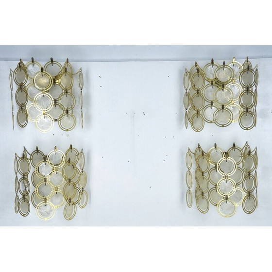 Image 1 of Ensemble de 4 lampes murales vintage en laiton et nacre, Italie, années 1970