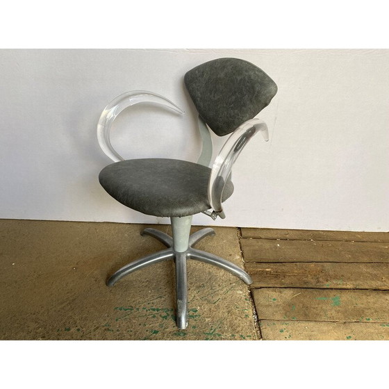 Image 1 of Fauteuil de coiffure vintage pivotant en plexiglas et skaï gris, 1970
