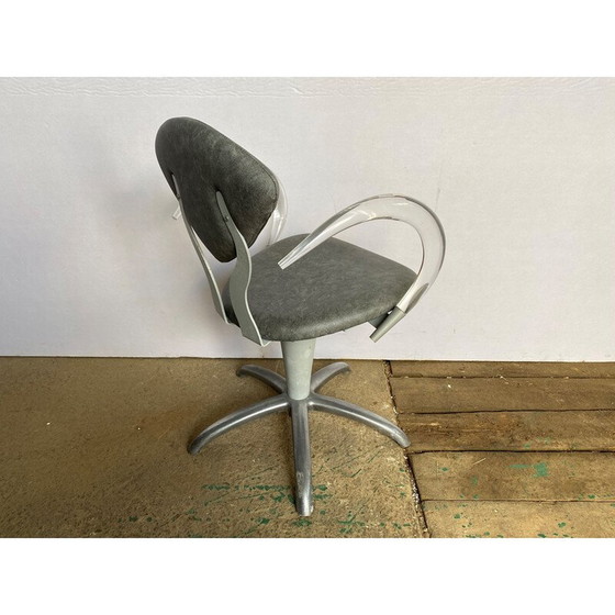Image 1 of Fauteuil de coiffure vintage pivotant en plexiglas et skaï gris, 1970