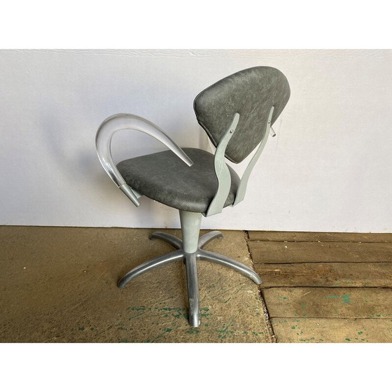 Image 1 of Fauteuil de coiffure vintage pivotant en plexiglas et skaï gris, 1970