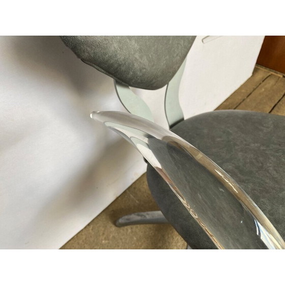 Image 1 of Fauteuil de coiffure vintage pivotant en plexiglas et skaï gris, 1970