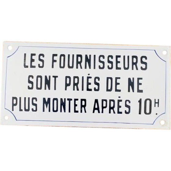 Image 1 of Plaque vintage en émail noir et blanc