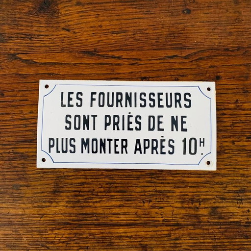 Plaque vintage en émail noir et blanc