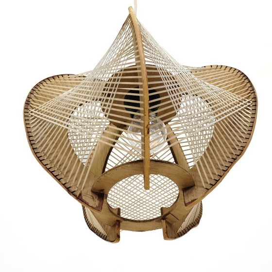 Image 1 of Lampe suspendue vintage en bois et fil de fer, France 1960-1970