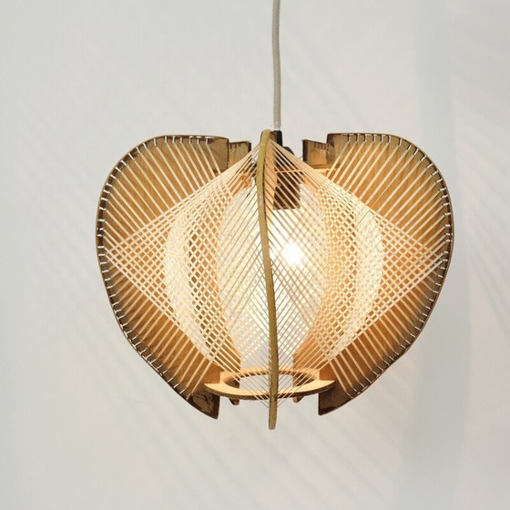 Image 1 of Lampe suspendue vintage en bois et fil de fer, France 1960-1970