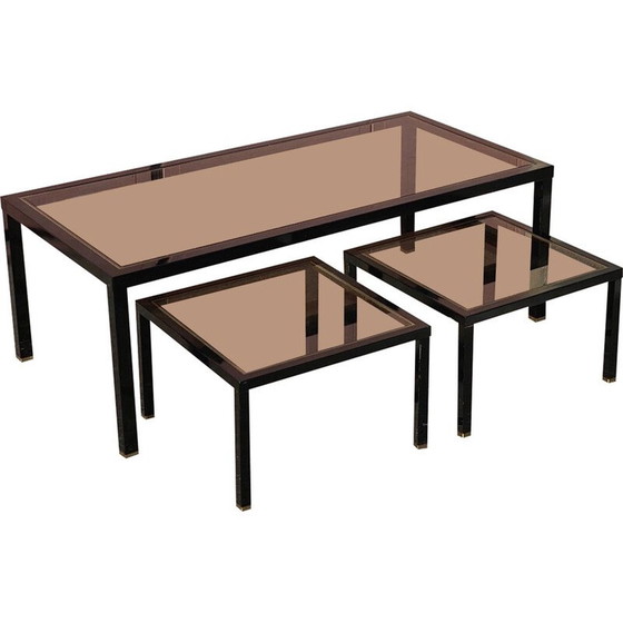 Image 1 of Tables basses gigognes vintage en fer laqué noir