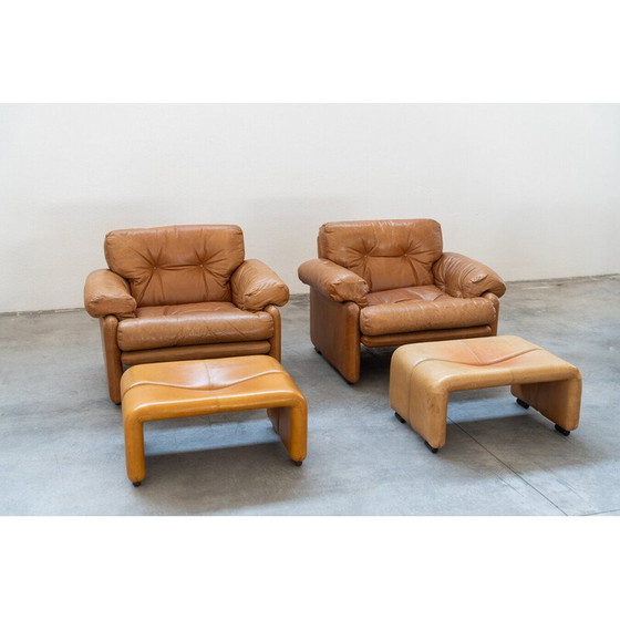 Image 1 of Paire de fauteuils vintage "Coronado" avec pouf par Afra Bianchin et Tobia Scarpa pour B et B Italia, Italie 1986