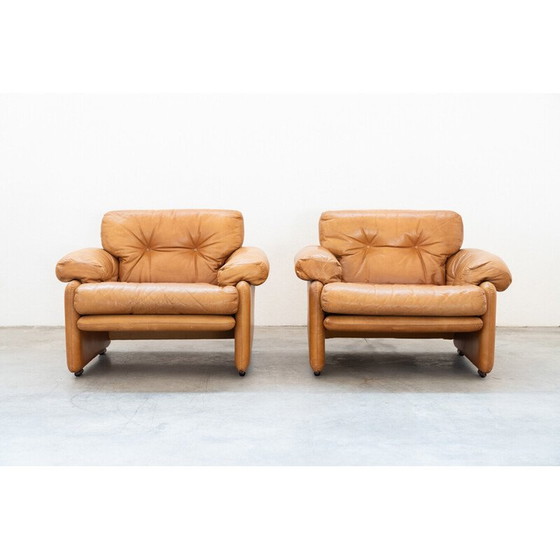 Image 1 of Paire de fauteuils vintage "Coronado" avec pouf par Afra Bianchin et Tobia Scarpa pour B et B Italia, Italie 1986