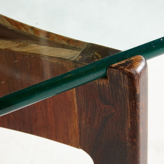 Image 1 of Table basse vintage en bois de rose et verre par Sven Ellekaer pour Christian Linneberg Mobelfabrik