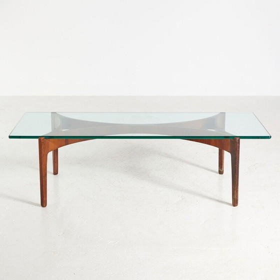Image 1 of Table basse vintage en bois de rose et verre par Sven Ellekaer pour Christian Linneberg Mobelfabrik