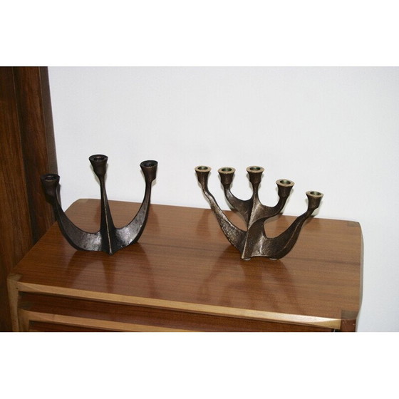 Image 1 of Chandelier vintage en bronze brutaliste par A.Lamprecht, 1950