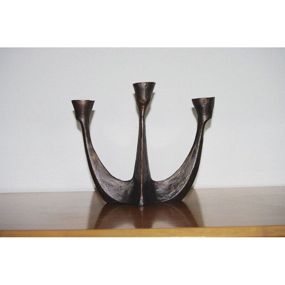 Image 1 of Chandelier vintage en bronze brutaliste par A.Lamprecht, 1950