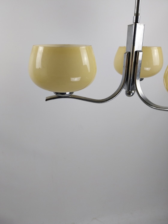 Image 1 of 1 X Art Deco 3 Light Luster Suspension Lamp 1950's