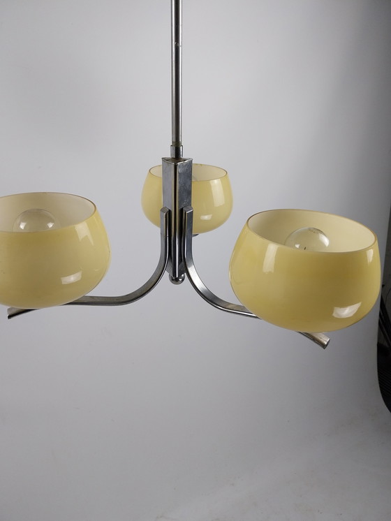 Image 1 of 1 X Art Deco 3 Light Luster Suspension Lamp 1950's