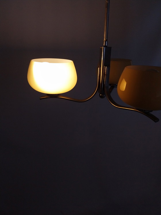 Image 1 of 1 X Art Deco 3 Light Luster Suspension Lamp 1950's