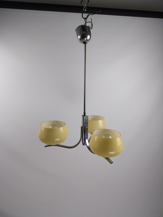 Image 1 of 1 X Art Deco 3 Light Luster Suspension Lamp 1950's