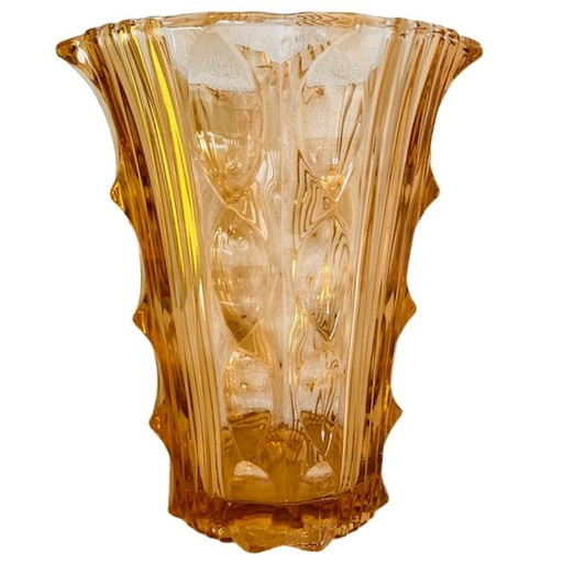 Vase Artdeco Stolze verre rose pêche années 30