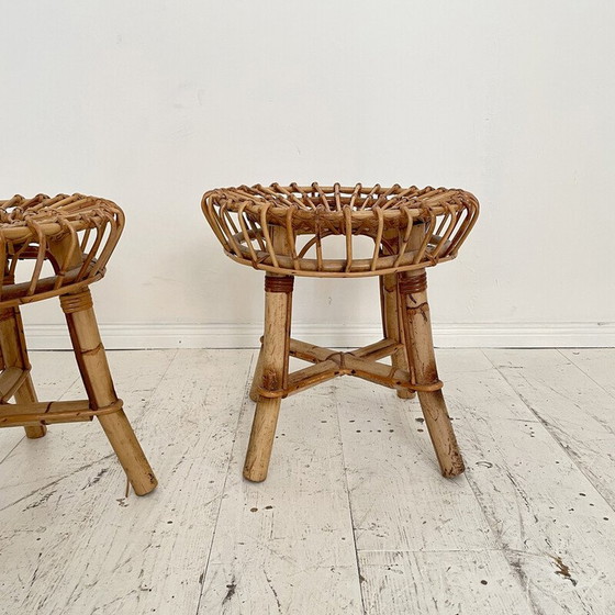 Image 1 of Paire de tabourets vintage en bambou et rotin, Italie 1972