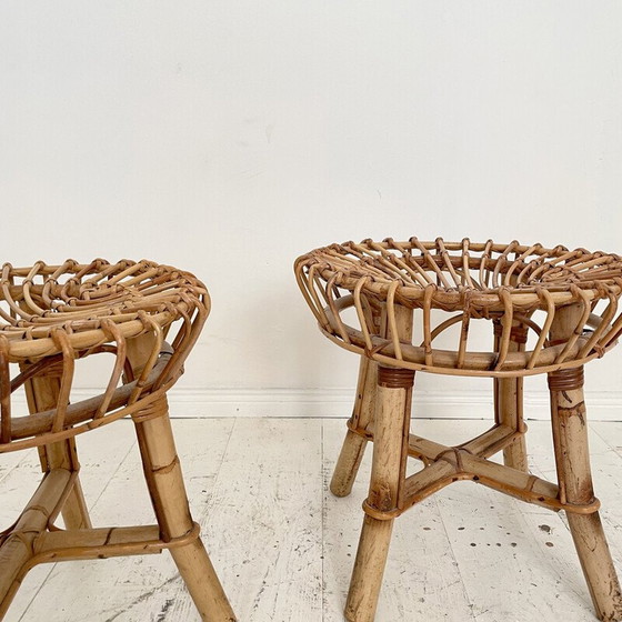 Image 1 of Paire de tabourets vintage en bambou et rotin, Italie 1972