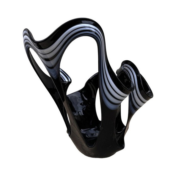 Image 1 of Vase vintage en verre noir Makora Krosno, Pologne 1990