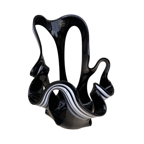 Image 1 of Vase vintage en verre noir Makora Krosno, Pologne 1990