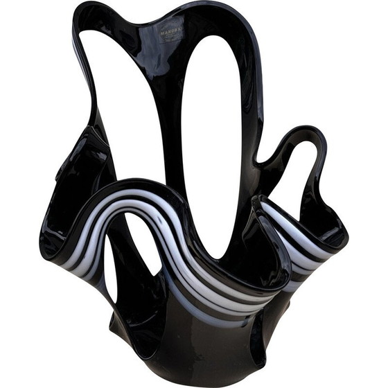 Image 1 of Vase vintage en verre noir Makora Krosno, Pologne 1990