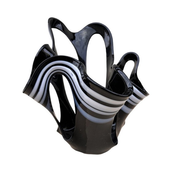 Image 1 of Vase vintage en verre noir Makora Krosno, Pologne 1990