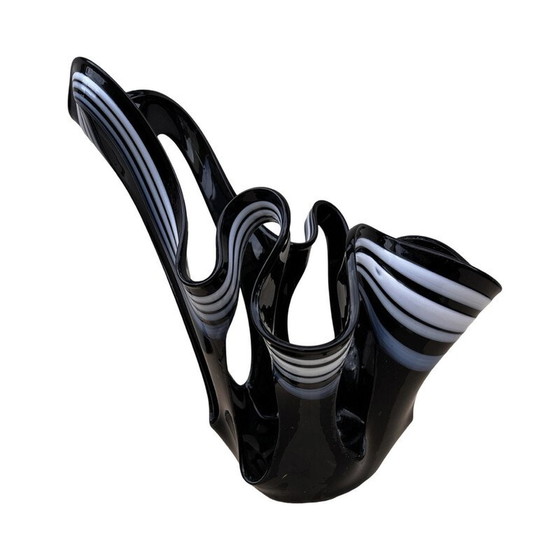 Image 1 of Vase vintage en verre noir Makora Krosno, Pologne 1990