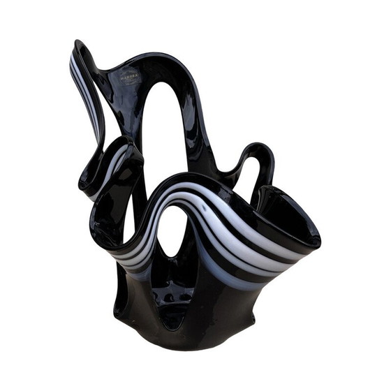 Image 1 of Vase vintage en verre noir Makora Krosno, Pologne 1990