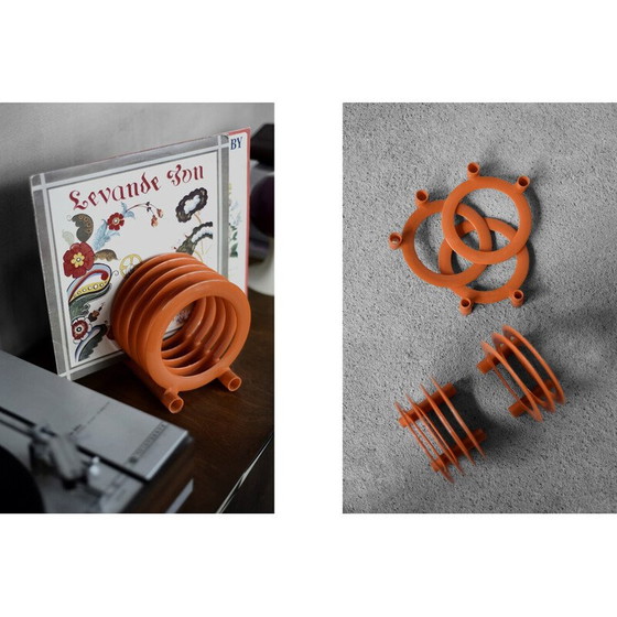 Image 1 of Porte-disques vintage en plastique orange de Zzg Biały Dunajec, Pologne 1970