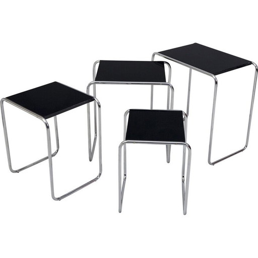 Table gigogne vintage en chrome et bois laqué par Kovona, 1950