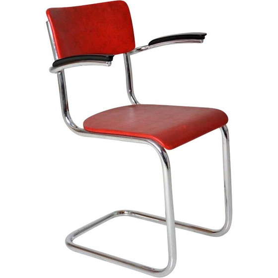 Image 1 of Fauteuil luge vintage en skaï rouge, 1960