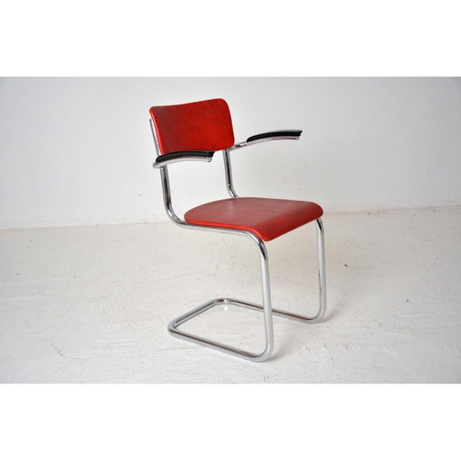 Fauteuil luge vintage en skaï rouge, 1960