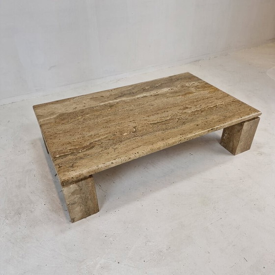 Image 1 of Table basse vintage italienne en travertin, 1980