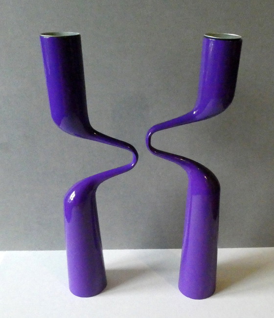 Image 1 of Double (2) Porte-Bougies En Lilas, Double Candle Holder "Tango", Design Mikaela Dörfel, Menu Danemark, Carton original