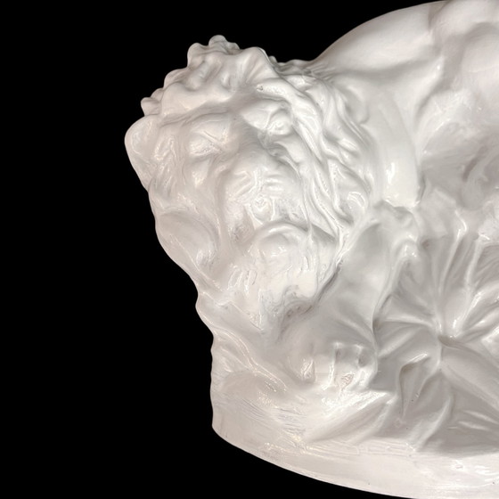 Image 1 of Argile blanche, grande figurine de lion Art déco, République tchèque, début du 20e siècle