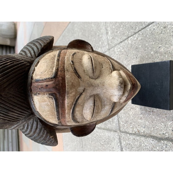 Image 1 of Masque Panu Gabon vintage en bois et socle
