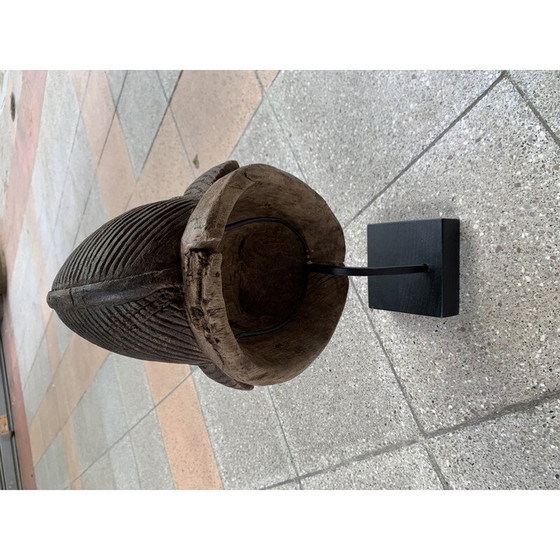 Image 1 of Masque Panu Gabon vintage en bois et socle