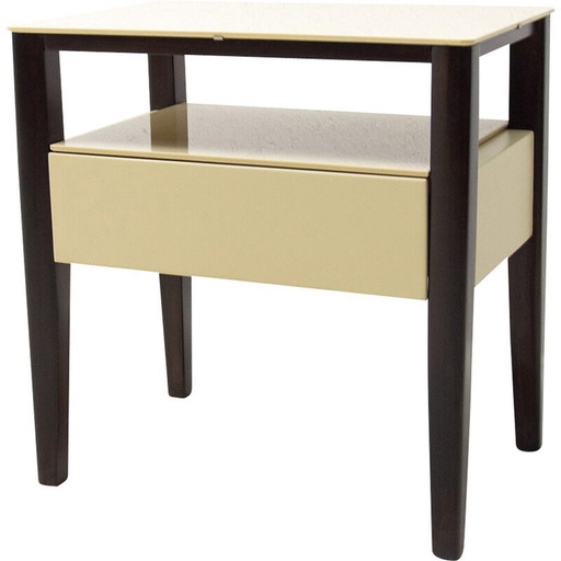 Table de nuit vintage en hêtre et verre, Tchécoslovaquie années 1960