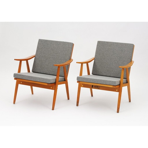 Ensemble de 2 fauteuils gris en hêtre - années 1960