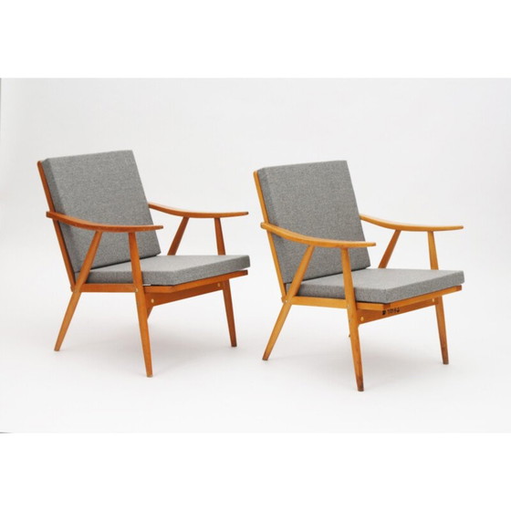 Image 1 of Ensemble de 2 fauteuils gris en hêtre - années 1960