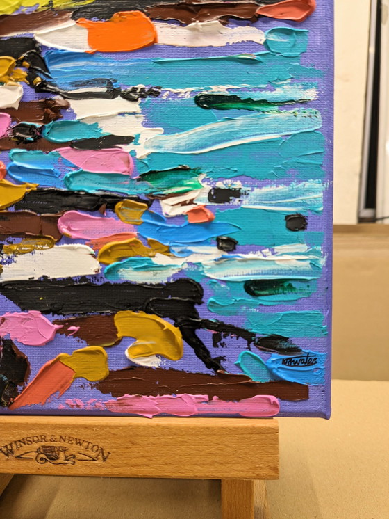 Image 1 of Widemouth Bay Seascape Cornwall Original Canvas Acrylic Painting Nigel Waters 20X20Cm