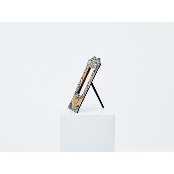 Image 1 of Miroir de table vintage Art Nouveau en étain et loupe d'amboine, 1910