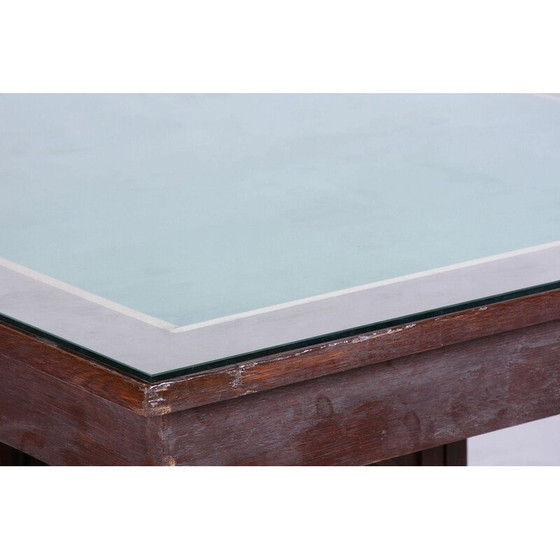 Image 1 of Table de salle à manger vintage Art Déco en chêne et placage de cuivre, Tchécoslovaquie 1930