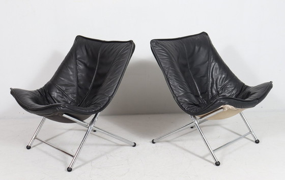 Image 1 of Lot de 2 Fauteuils en cuir pliants par Teun Van Zanten Pour Molinari, Italie, Années 1970