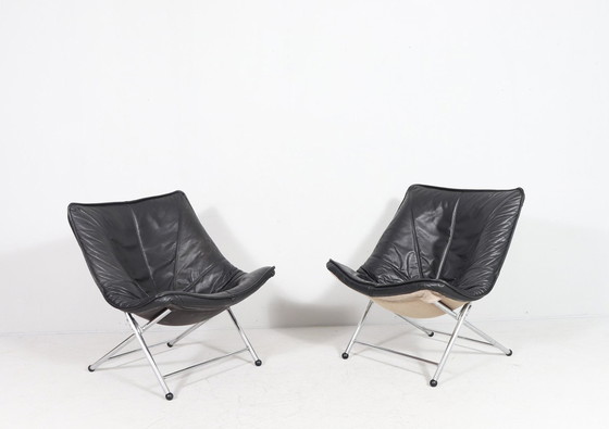 Image 1 of Lot de 2 Fauteuils en cuir pliants par Teun Van Zanten Pour Molinari, Italie, Années 1970