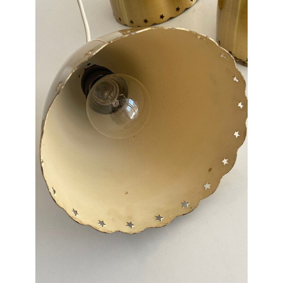 Image 1 of Ensemble de 3 lampes suspendues vintage en laiton, Danemark 1960