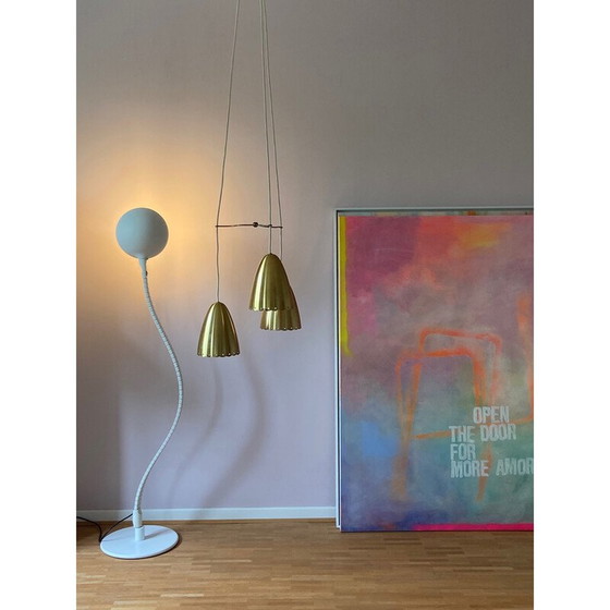 Image 1 of Ensemble de 3 lampes suspendues vintage en laiton, Danemark 1960